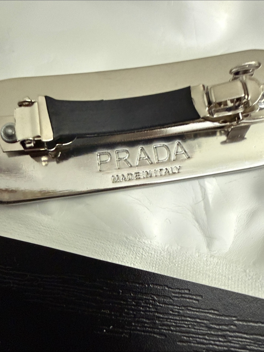 Prada Pink Enamel Logo Pin with Silver Trim - Picture 2 of 2
